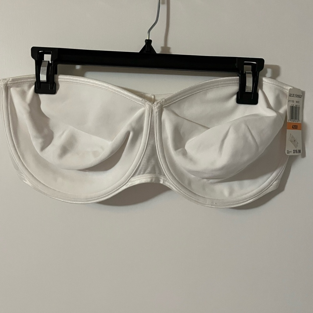 Lily of France White Bandeau underwire strapless bra 42DD